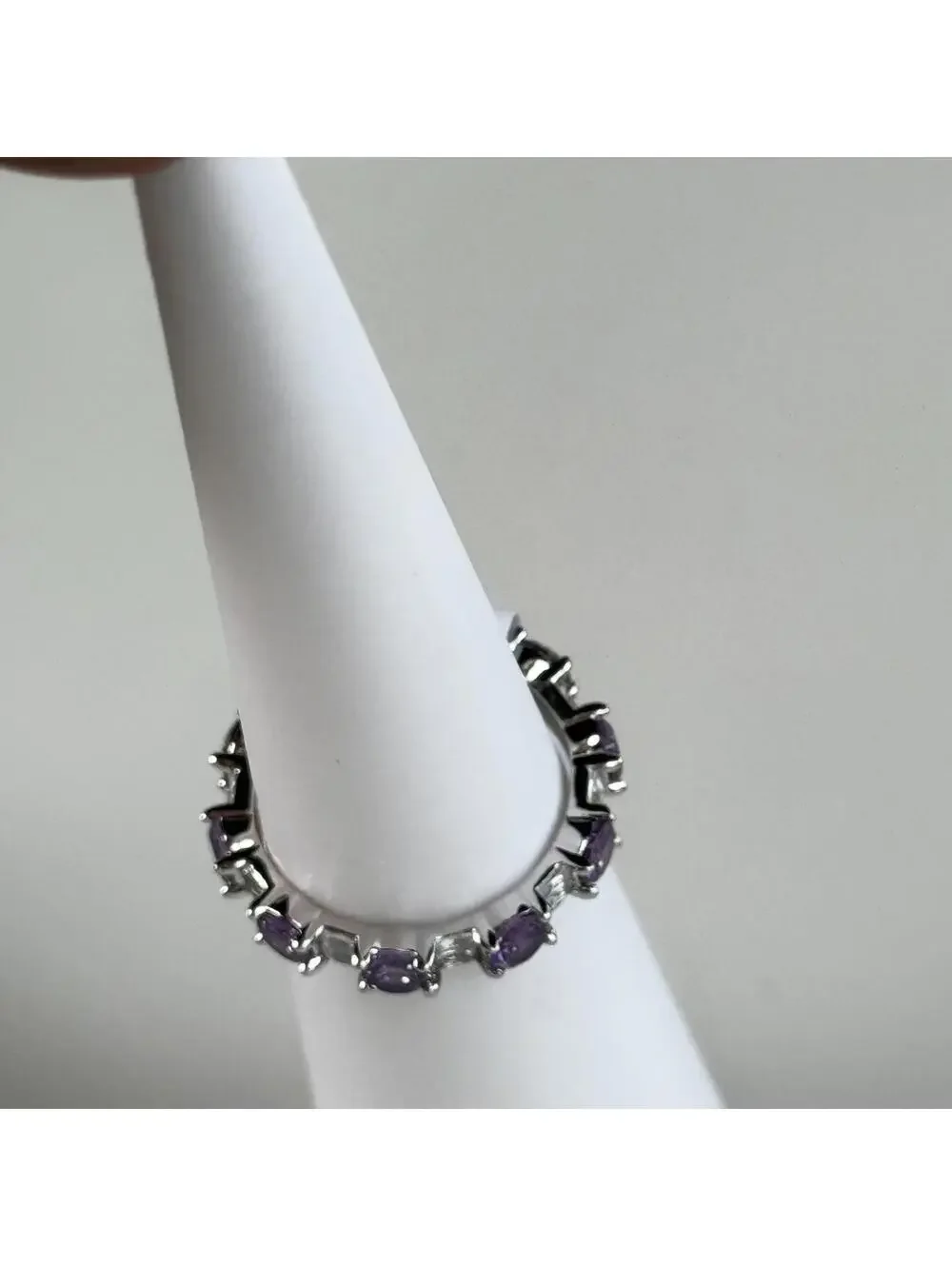 Bomb Party Ring Band RG73706 “FINDING MY WAY” Amethyst CZ on Rhodium - Sz 9